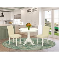 Dinette Set 3pc Table & Chairs - White PU Leather - 36 Inch Round Table - Victorian Style - Home Kitchen Furniture