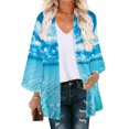 thumbnail image 2 of Patlollav Winter Womens Floral Print Puff Sleeve Kimono Cardigan Loose Chiffon Cover Up Casual Blouse Tops, 2 of 6