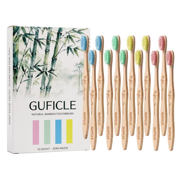 GUFICLE Bamboo Toothbrushes 12 Count, BPA Free Soft Bristles Toothbrush Eco Friendly Natural Tooth Brush For Adults