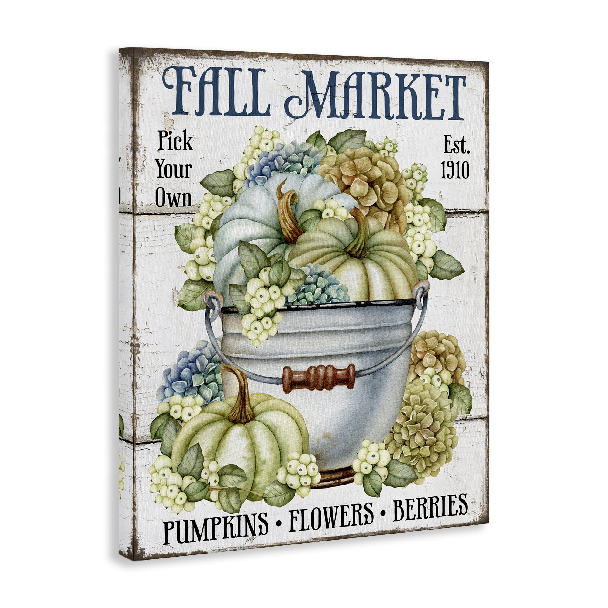 Stupell Industries Vintage Pumpkins & Hydgrangea Holiday Painting Gallery Wrapped Canvas Art Prints Wall Art, 16 x 20
