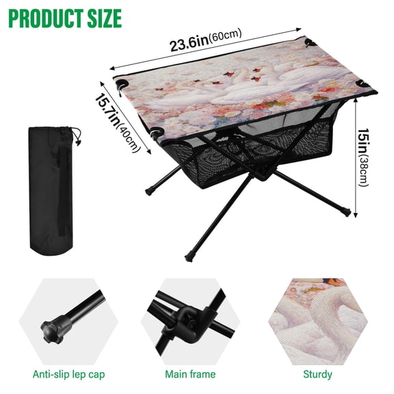 BZSMCE Camping Tables Simple Folding Table Blossoming Elegance Pattern Size:23.6*15.7in