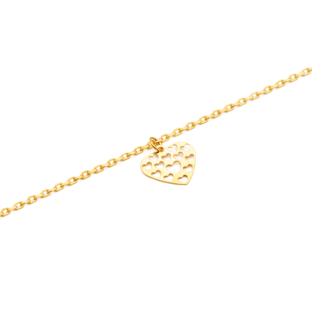 LOVEBLING 10K Yellow Gold .50mm Diamond Cut Rolo Chain w/Flower, Butterfly, Heart pendants Anklet Adjustable 9"-10" (#13)