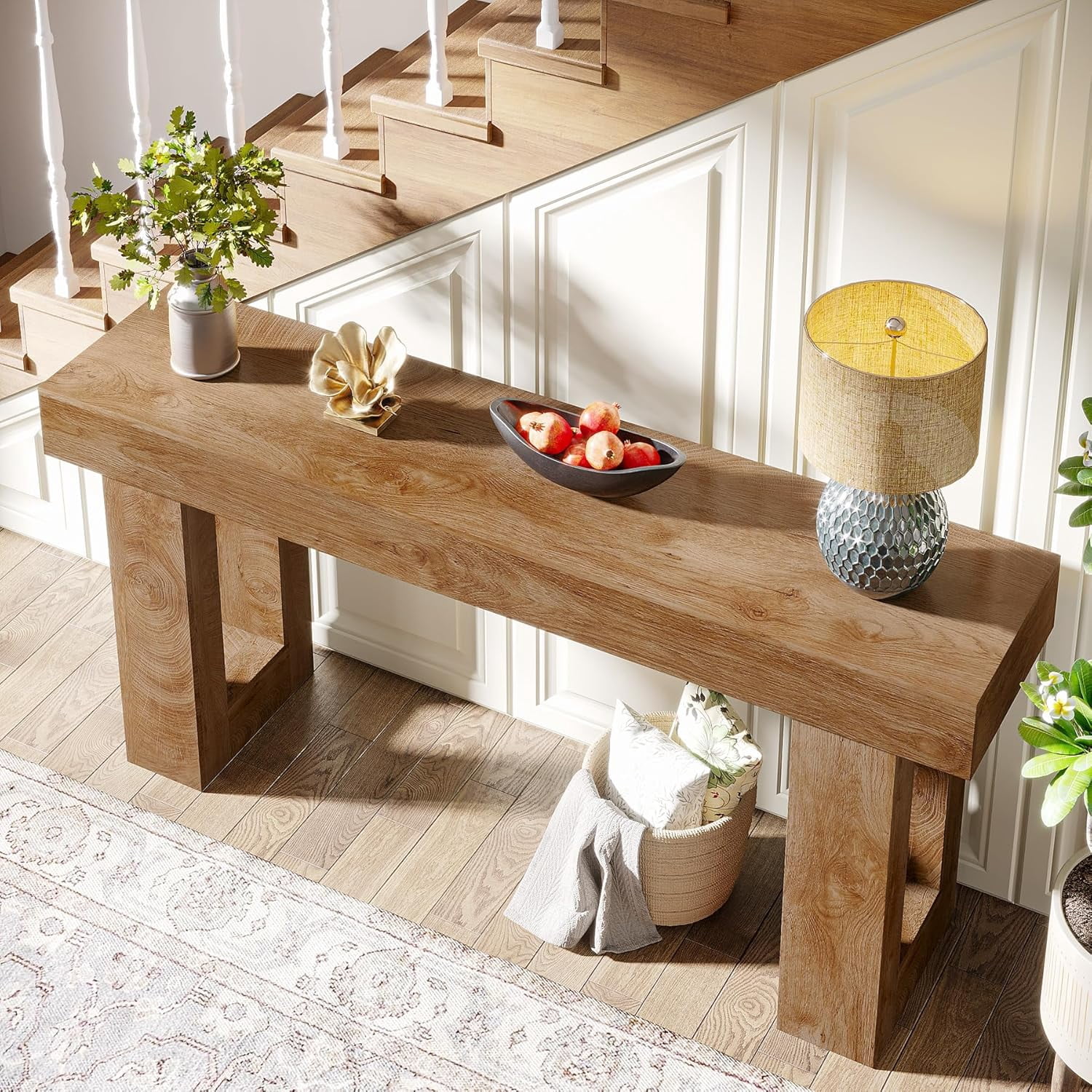 Tribesigns 63-Inch Long Console Table, Farmhouse Wooden Sofa Table Behind The Couch, Entryway Table for Entrance, Hallway, Living Room, Natural