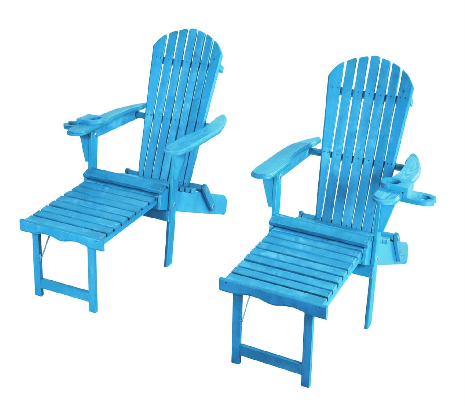 W Unlimited  Oceanic Adirondack Chaise Foldable Lounge Chair Set with Cup & Glass Holder, Sky Blue - Set of 2 - image 2 of 3