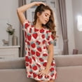 thumbnail image 3 of Balery Red Strawberry Camisón de manga corta con cuello redondo para mujer, cómodo y elegante., 3 of 6