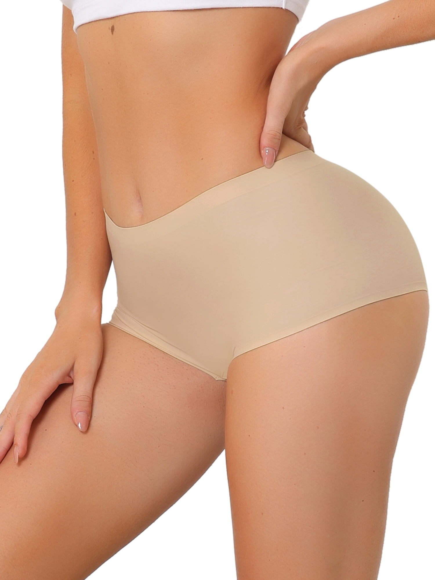Unique Bargains Women's Boyshorts Invisible Mid Stretchy Soft Breathable Panties M Beige