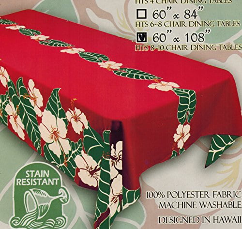 Hawaiian Tropical Fabric Tablecloth for 6' Center-fold Table, Red 