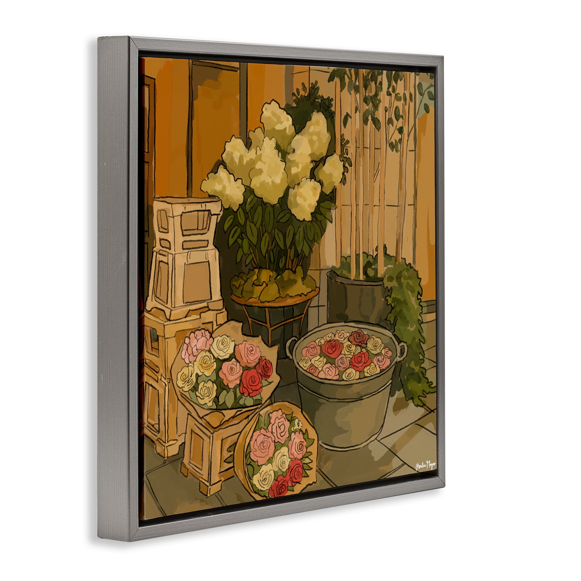 Stupell Industries London Town Flowers Gray Framed Floater Canvas Wall Art, design by Amelia Noyes