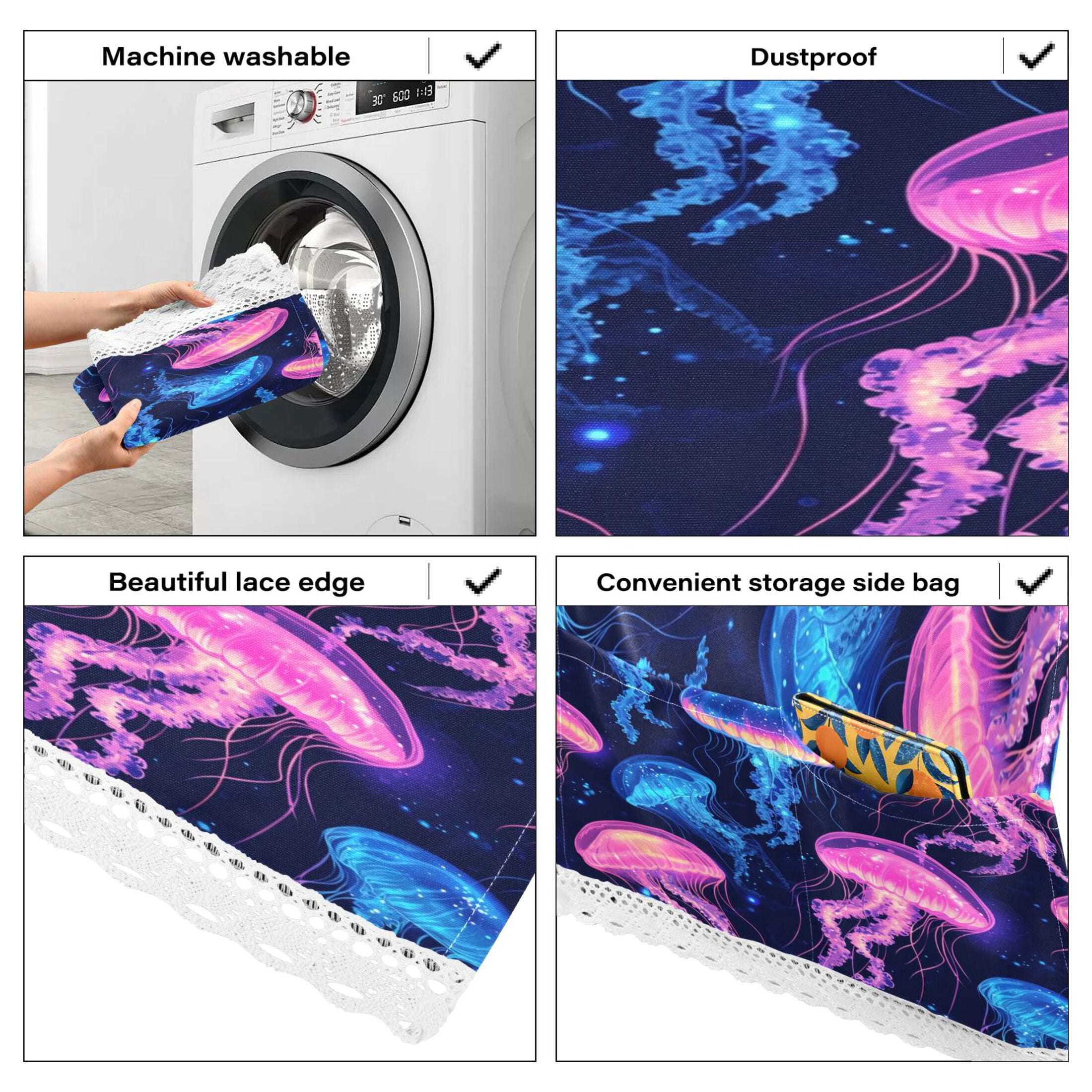 WOBOGO Luminous Jellyfish Washing Machine Cloth Dryer Refrigerator Top Cover Protective Non-Slip Mat For Kitchen Laundry