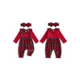thumbnail image 2 of Loicainy Infant Baby Girl Christmas Romper 3 6 9 12 18 Months Long Sleeve Plaid Patchwork Bodysuit Headband, 2 of 9