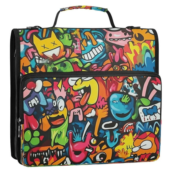 Zipper Binder 3 Rings Stationery Office Files Daily Organizer File Folder Storage Bag Cartoon Graffiti Style