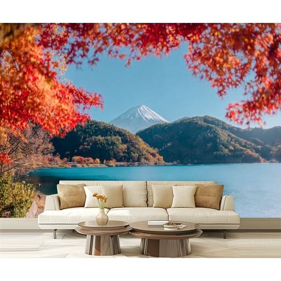Peel and Stick Wallpaper Waterproof Mount view Lake Saiko Autumn season Mt Fujisan Fujikawaguchiko Wall Mural Decor Self Adhesive and Removable 69in x 98in