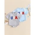 thumbnail image 4 of Aojekbee Baby Boys Independence Day Romper Short Sleeve Crewneck Letter Embroidery Romper, 4 of 10