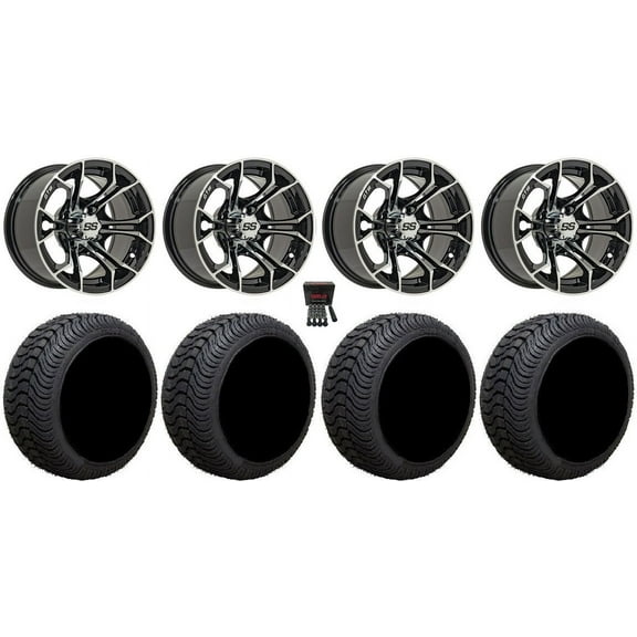 GTW Spyder 12" Golf Cart Wheels Machined 215x50 Cruze Tires E-Z-GO & Club Car