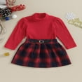 thumbnail image 3 of Filles Automne 2 Pièces Tenues Rouge Manches Longues Côtelées Tops une Ligne à Carreaux Ensembles de Jupe 1-2 Ans, 3 of 7