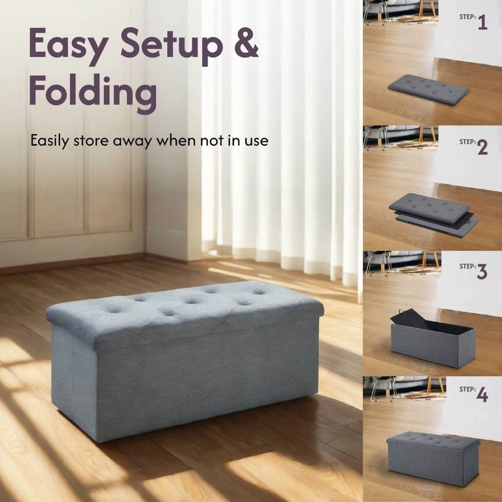 30''W Folding Storage Ottoman Bench, Footrest Stool with Hidden Compartment