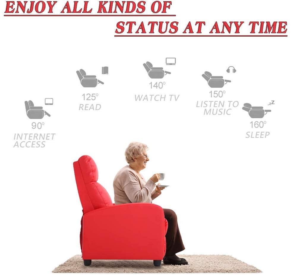 YRLLENSDAN Leather Recliner Chairs for Adults, Manual Push Back Recliner Chair, Massage Recliner Chair for Living Room, Single Sofa Chair Reclinable, Relaxing Home Theater Seating, Red