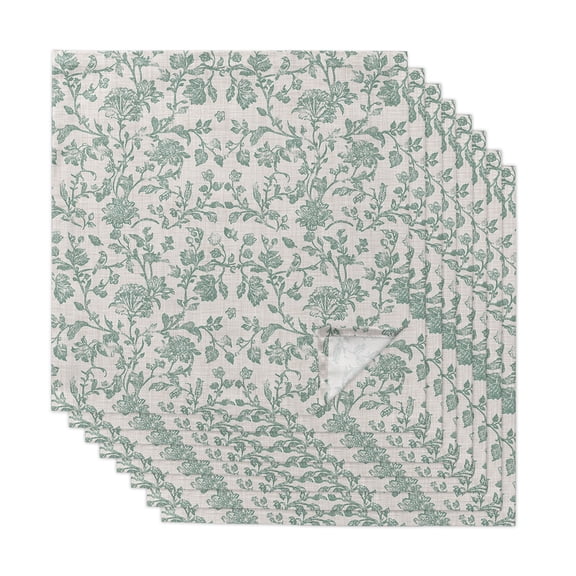 Turquoise Farmhouse Cloth Napkins, Vintage Flower Leaf Botanical Plant Washable and Reusable Dinner Napkins Set of 8, Table Napkin for Kitchen Party Birthday Wedding Hotel Housewarming 20"x20"