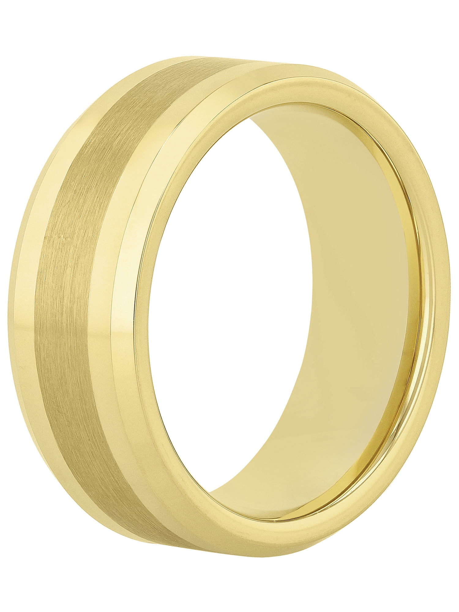 Men's Beveled and Satin Center Ring in Yellow Tungsten by Brilliance Fine Jewelry - Wedding Band