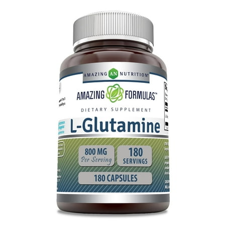 Amazing Formulas L-Glutamine 800mg Per Serving 180 Capsules Supplement | Non-GMO | Gluten Free | Made in USA