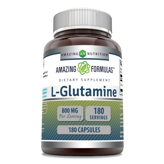 Amazing Formulas L-Glutamine 800mg Per Serving 180 Capsules Supplement | Non-GMO | Gluten Free | Made in USA