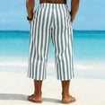 thumbnail image 5 of Favoffer Men Linen Cropped Pants Vertical Stripe Pattern Elastic Waist Waistband Button Fly Closure Side Pockets Capri Pants for Daily Walking Casual Outdoor, 5 of 9