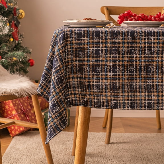 Zhuge Christmas Plaid Tablecloth Rectangle Table Cover for Farmhouse Christmas Party Decoration-Blue grid snowflakes-SIZE C:55*55inch