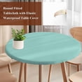 thumbnail image 5 of Solid Color Round Fitted Table Cover Light Cyan Waterproof Table Cloth with Elastic Edge Wipeable Tablecloth for Picnic Camping Party Fits 45"-54" Diameter, 5 of 8