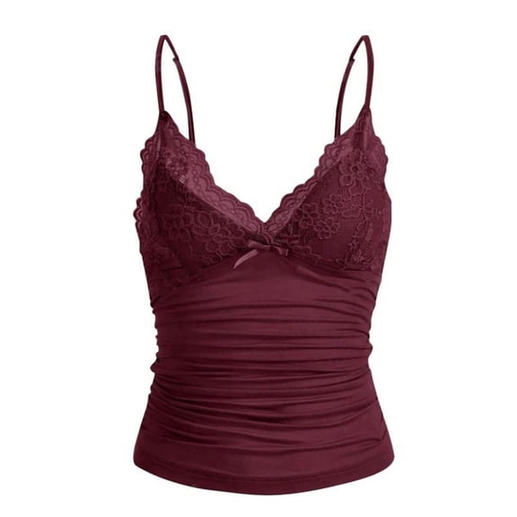 Yuanlong Tank Top for Women Lace Trim Thin Strap Camisole Built In Bra Slim Fit Sleeveless Daily Casual Summer Stylish Tops