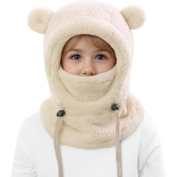 Cagoule de Ski pour Enfants Garçons Filles Chapeau d'Hiver pour Enfants Cagoule Chaude pour Tout-Petits Foulard de Cou, Beige