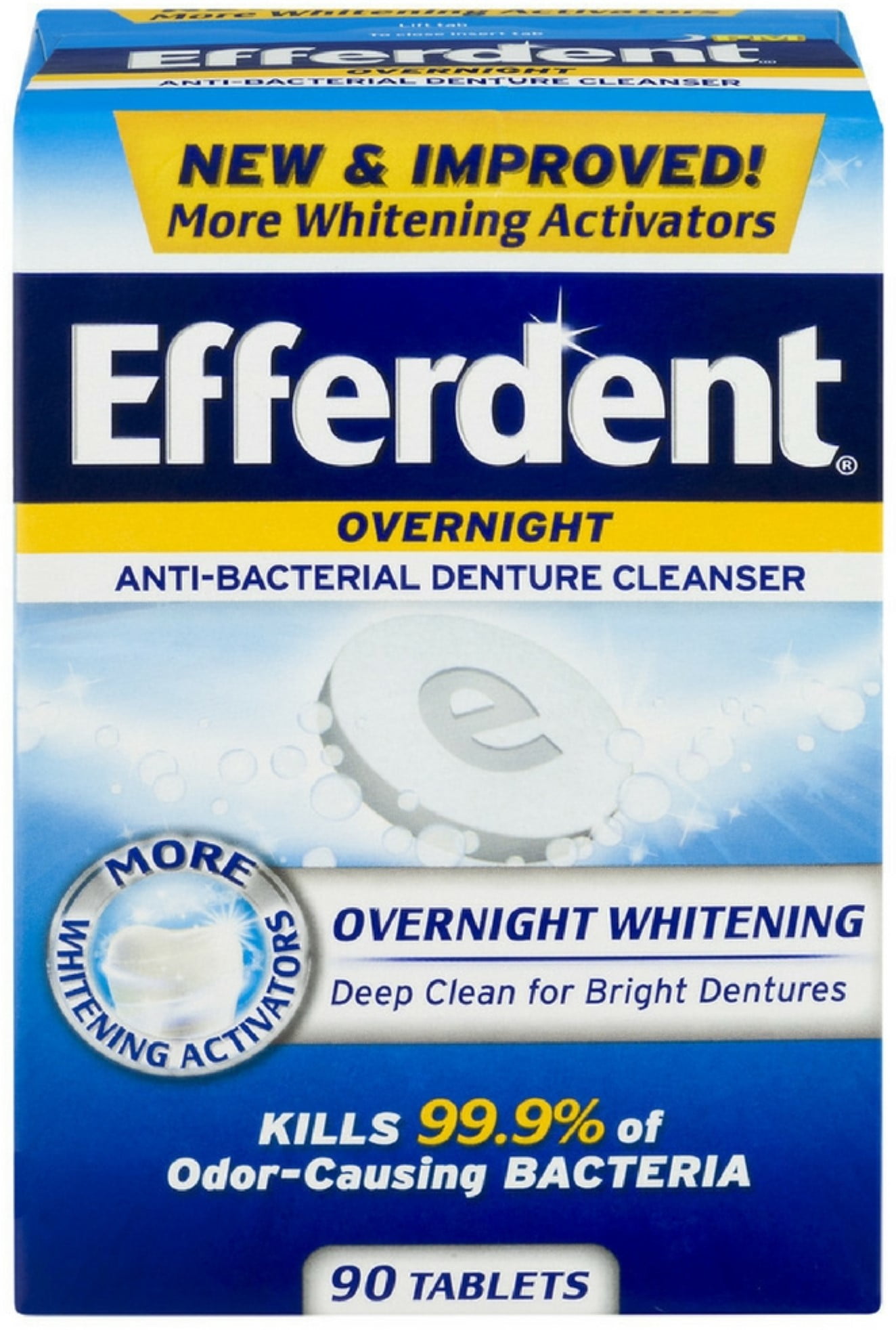 Efferdent PM Overnight Anti-Bacterial Denture Cleanser Tablets 90 ea (Pack of 2)