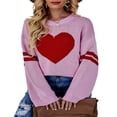 thumbnail image 1 of Pull pour Femmes Manches Longues Col Tricoté Cœur Ample Fête de Rue Chemise Décontractée Rose TG, 1 of 8