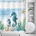 thumbnail image 4 of No Hook Shower Curtain with Built-in Rings - Sea Hippocampus Compass Washable Waterproof Fabric Bathroom Curtains for Hotel,Rentals, 72 X 78 Inch Long , Bule Sea Starfish Shell, 4 of 9