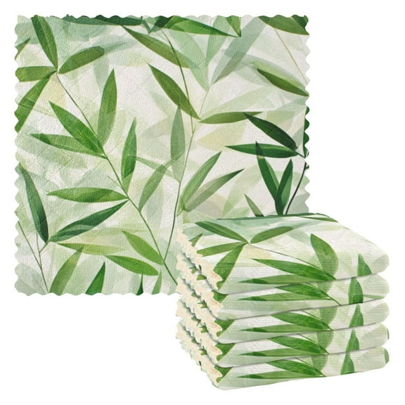 6 Pieces of Kitchen Towels 11x11Inch Kitchen Dish Cloths Kitchen Dish Towels Reuseable Cleaning Cloths Green Bamboo Leaves