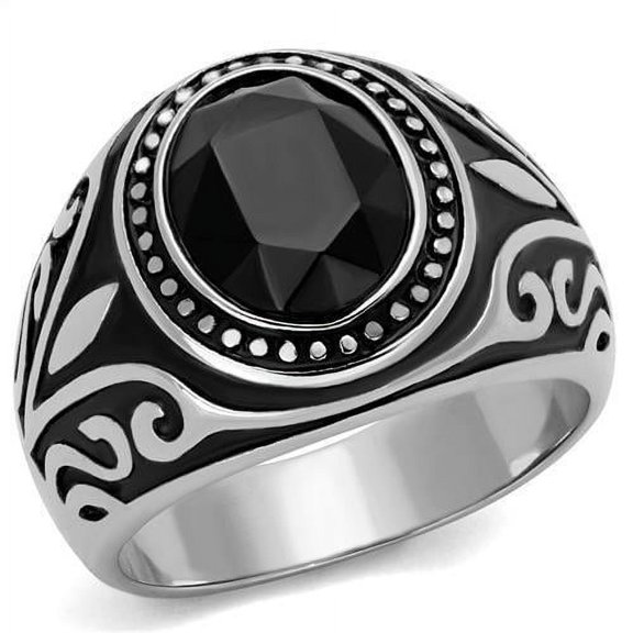 High polished (no plating) Stainless Steel Ring with Top Grade Crystal in Jet for Women Celtic Theme Jet Stone Color Style TK2231 Size 10