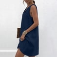 thumbnail image 6 of Horkkom Linen Dress Women Solid Color Mini V Neck Summer Dresses Beach Vacation Loose Sundresses, S-3XL, 6 of 8