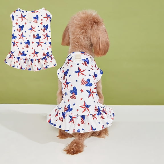 erdimoy Patriotic 4th of July Dog Dress, Red White Blue Star & Stripes Pet Outfit with Leash Ring for Small Dogs (Chihuahua, Yorkie, Teddy)