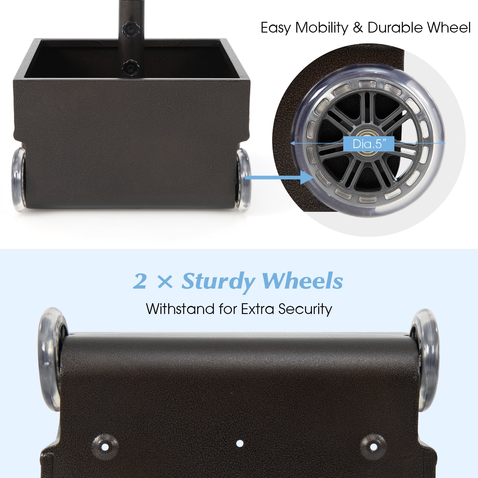Topbuy Patio Umbrella Base, 170 lbs Steel Umbrella Base with 2 Universal Wheels Two Adjustable Knobs with 1.5"/1.9" Umbrella Holes