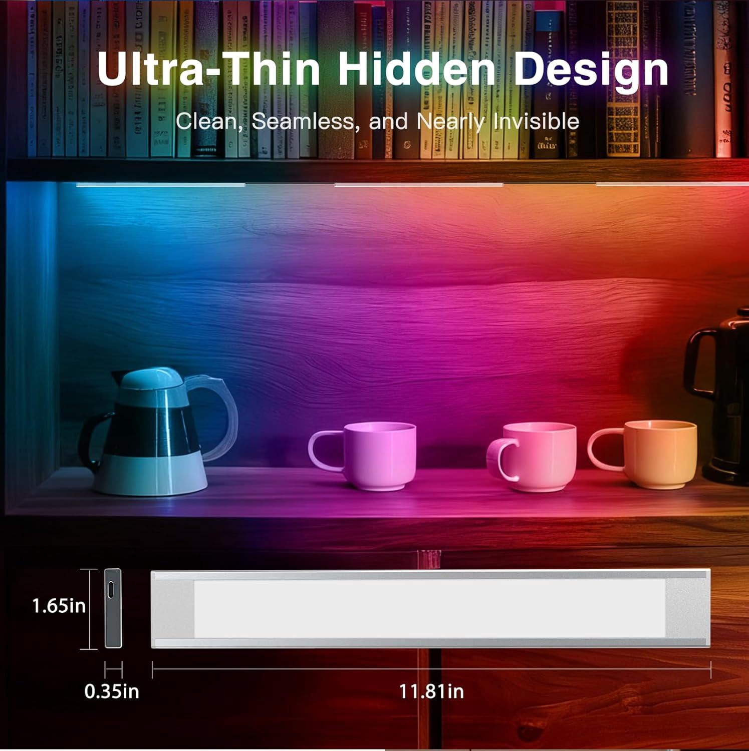 RGB Under Cabinet Lighting with Adjustable White Light, Ultra-Thin LED Light Bars, APP & Voice Control (Alexa/Google), Remote & Button Control, Linkable Lights for Kitchen Cabinets, Shelves 6 Pack