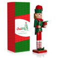 thumbnail image 6 of Ornativity Christmas Elf Holiday Nutcracker – Red and Green Wooden Elf with Candy Cane and Gift Box Xmas Themed Holiday Nut Cracker Doll Figure Toy Decorations, 6 of 8
