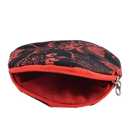 Polyester Round Shape Floral Prints Money Cash Coin Purse Wallet Pouch Black Red | Walmart Canada