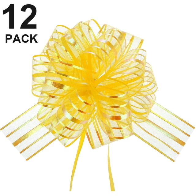 12 Pcs Pull Bow Large Organza Pull Bow Gift Wrap Pull Bow With Ribbon For Wedding Gift Baskets, 6 Inches Diameter