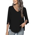 thumbnail image 2 of 2023 Summer Women Casual Shirt, V-neck Loose Tunic Top For Leggings, Split 3/4 Sleeves Chiffon Blouse, 2 of 3