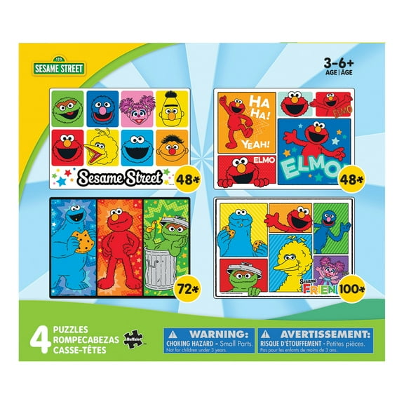 Buffalo Games Sesame Street 4-in-1 Multipack Interlocking Jigsaw Puzzles for Children Ages 6 