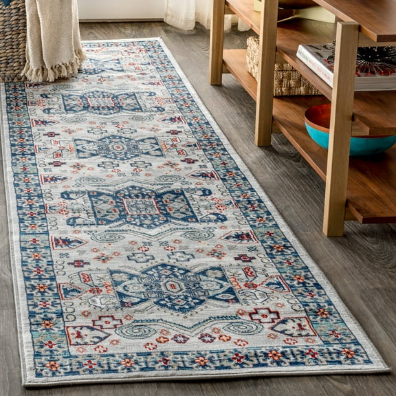 JONATHAN Y MODERN PERSIAN 2 x 8 Runner Rug, Vintage Medallion - Blue/Light Grey, MDP108A-28