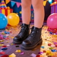 thumbnail image 3 of GobdXE Ankle Boots Solid Croc Embossed Lace Up Side Zipper Thick Lug Sole Casual Shoes Black,5.5-6 Years, 3 of 8