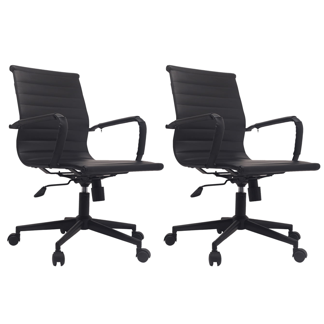 2xhome Set of 2 Mid Century Office Chair With Arms Wheels Modern Black
