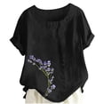 thumbnail image 1 of Liquidation! Uooqdmx Chemises en Lin pour Femmes, Chemises à Manches Courtes pour Femmes, Hauts Fluides pour Femmes, Blouse Col Rond Décontractée Coupe Ample Tunique, Hauts en Gaze pour Femmes, Noir 4TG, 1 of 5