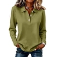 thumbnail image 2 of Women's Polo Shirts Golf Henely Button Down Tops Collared 3/4 Sleeve Tunic Work Blouses Plain Lightweight Clothes Army Green L, 2 of 6