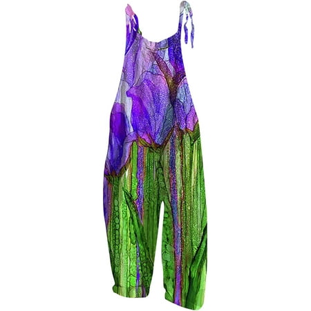 

2023 Jumpsuits for Women Women s Floral Short Sleeve High Waist Wide Leg Pants Casual Loose Smocked Jumpsuit Romper